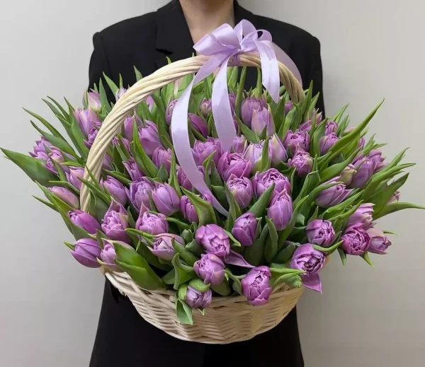 Корзина из 101 пионовидных тюльпан, изображение 2